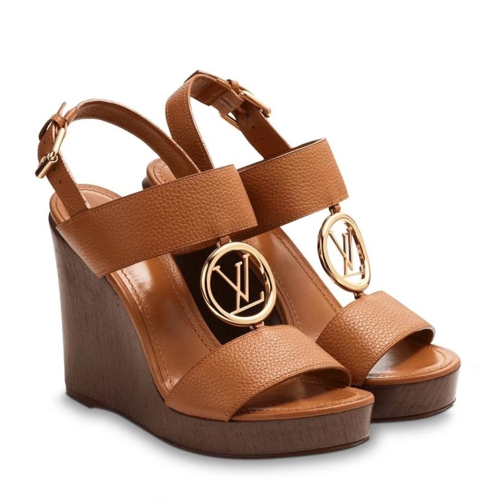 Louis Vuitton Vedette Cognac brown wedge logo 7
